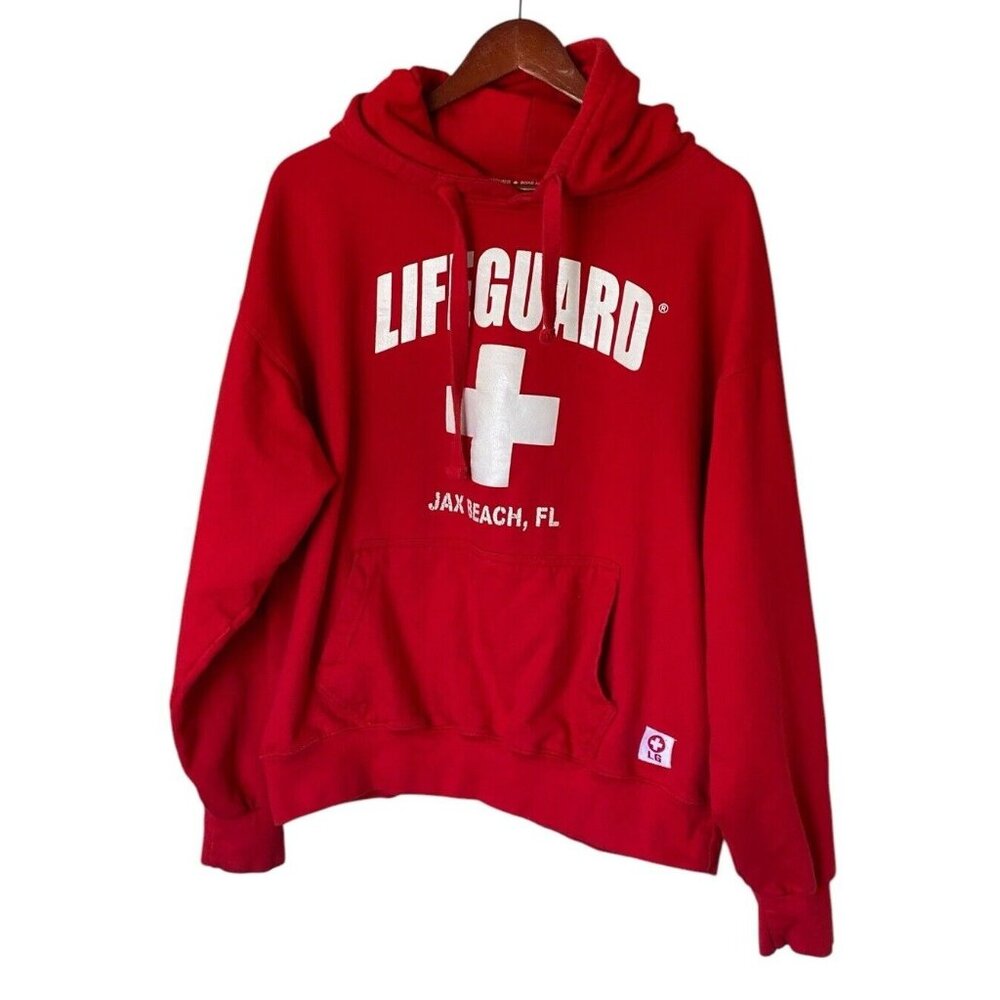 Lifeguard Red Pullover Hoodie Men's XL Officially Licensed Jax Beach FL